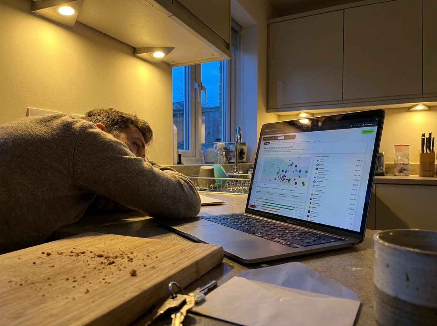 A laptop open on a kitchen counter showing the opportunity map